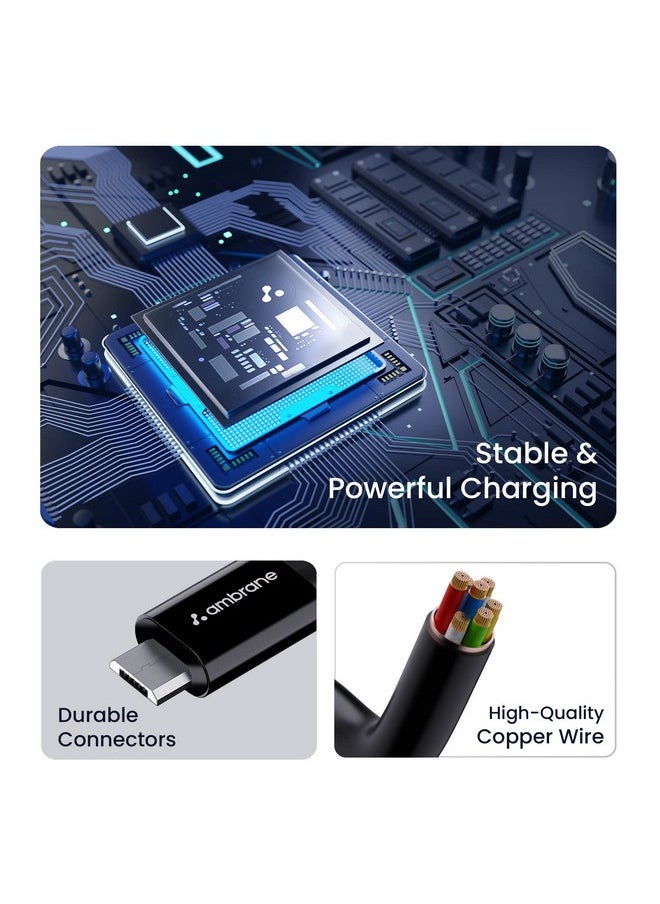 AMBRANE - Ambrane 2.4A Fast Charging Output Cable with Micro to USB for Mobile, Neckband, True Wireless Earphone Charging, 480mbps Data Sync Speed, 1m Length (ACM - AZ1, Black) - Image 1