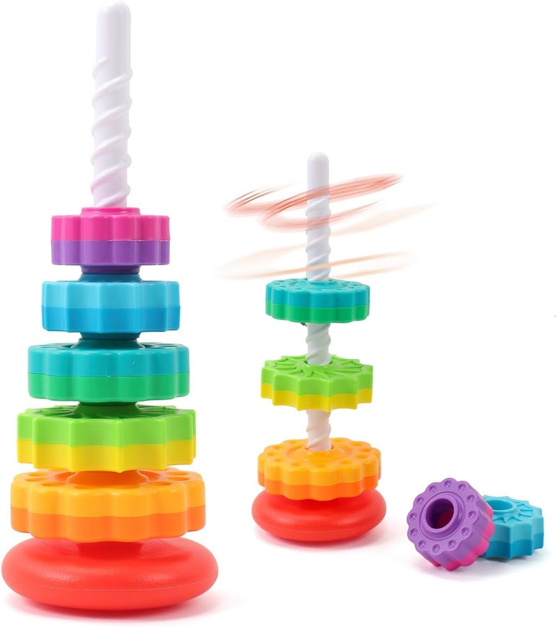 Strong Baby Spinning Stacking Toys, 1-3 Rainbow Ring Stacker Montessori Toys for Babies, Sensory Toys for Toddlers, Christmas and Birthday Gifts Suitable for Boys and Girls