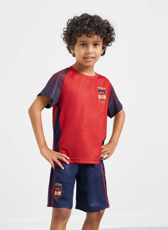 Styli Boys Spain Print Jersey T-Shirt and Shorts FIFA Football Set