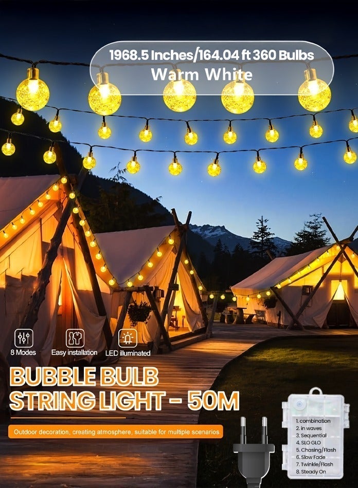 MODI 50 Meter 360LED Outdoor Warm Color Ball String Lights with 8 Lighting Modes - Black Wire, 20W IP44 Waterproof Warm White Crystal  – Diwali Decor Lights - Image 3