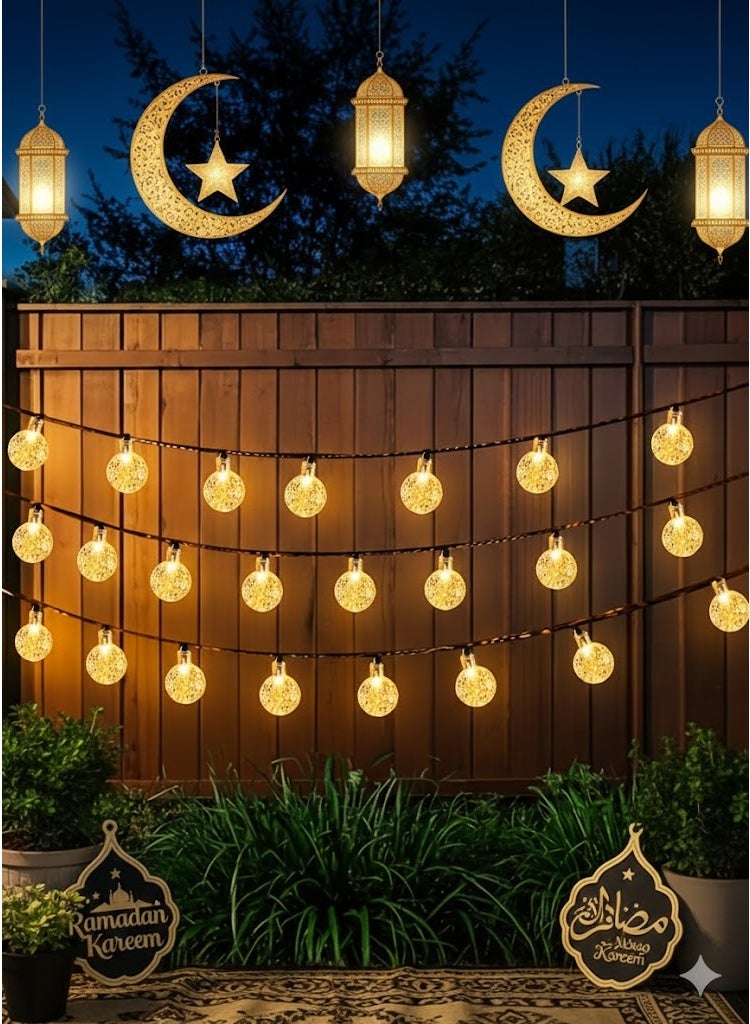 MODI 50 Meter 360LED Outdoor Warm Color Ramadan Ball String Lights with 8 Lighting Modes - Black Wire, 20W IP44 Waterproof Warm White Crystal  – Eid, Ramadan, Christmas, Camping, Diwali Decor Lights - Image 5