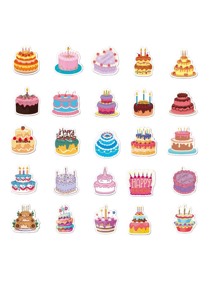 ORAINBOW 50Pcs Happy Birthday Cake Stickers for Kids Teens Vinyl Waterproof Cute Birthday Party Cake Stickers for Water Bottles Cartoon Happy Birthday Stickers for Gift Laptop Journaling - Image 2