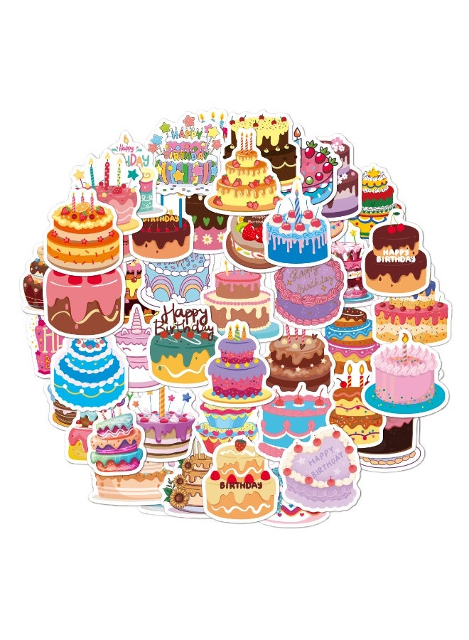 ORAINBOW 50Pcs Happy Birthday Cake Stickers for Kids Teens Vinyl Waterproof Cute Birthday Party Cake Stickers for Water Bottles Cartoon Happy Birthday Stickers for Gift Laptop Journaling - Image 1