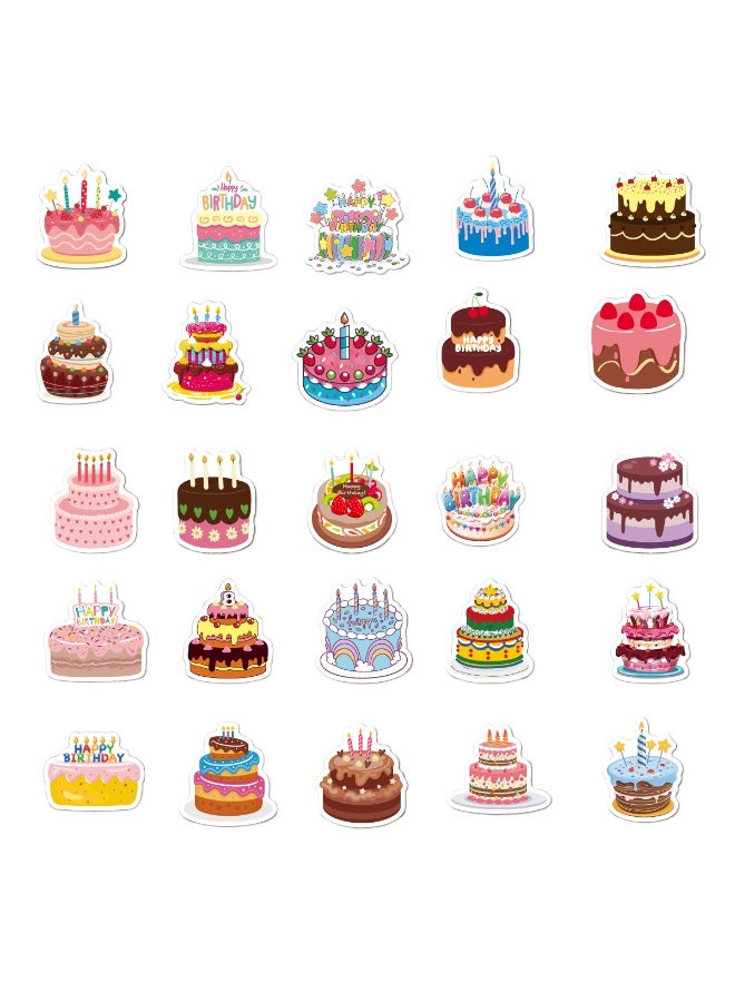 ORAINBOW 50Pcs Happy Birthday Cake Stickers for Kids Teens Vinyl Waterproof Cute Birthday Party Cake Stickers for Water Bottles Cartoon Happy Birthday Stickers for Gift Laptop Journaling - Image 3