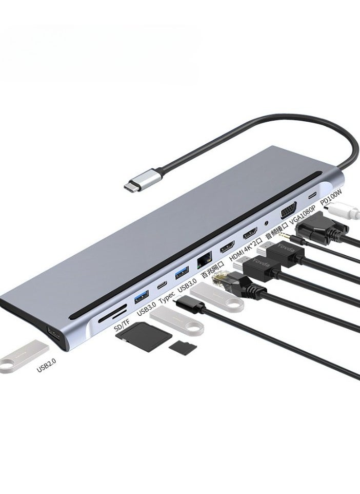 AROAQ Type C To HD Multimedia Interface Adapter, Portable Multiport USB C Hub, Fast Transfer 12-in-1 Type C Adapter, (Twelve-in-one HDMI4K+VGA+USB3.0+USB2.0+Type-c+PD+SD/TF+Audio+100M)  - Image 1