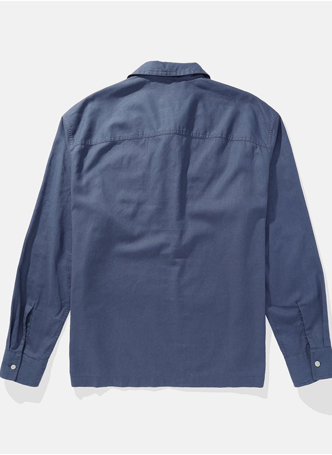 American Eagle - Long-Sleeve Linen-Blend Popover Shirt - Image 1