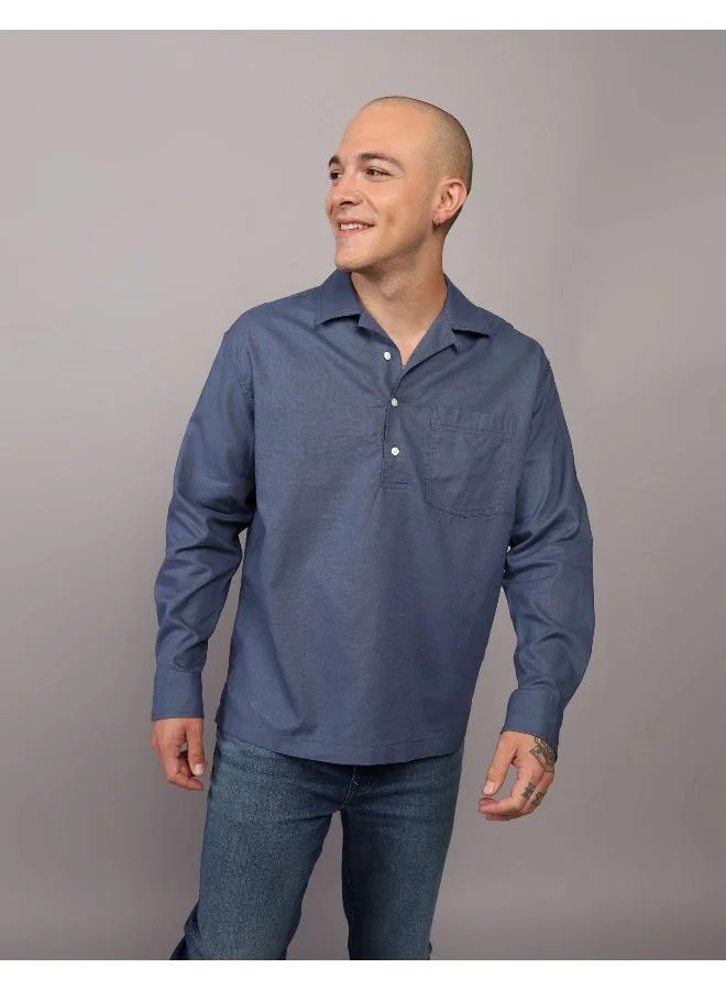 امريكان ايجل Long-Sleeve Linen-Blend Popover Shirt