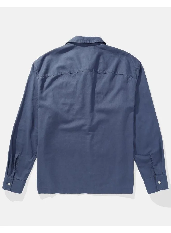 امريكان ايجل Long-Sleeve Linen-Blend Popover Shirt
