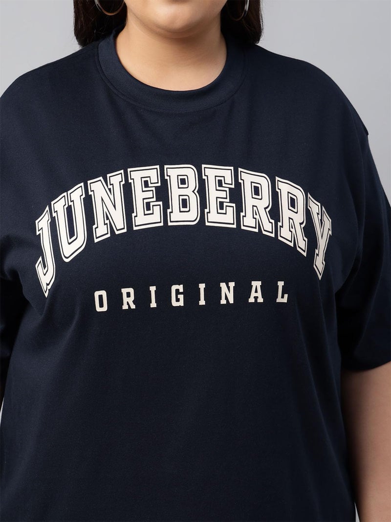 JUNEBERRY® 100% Pure Cotton Oversized Baggy Fit Cool Front Chest Graphic Printed Half Sleeve Plus Size T-Shirt for Women & Girls (JB_PS_JBORGNL_NVY_XXL) - Image 4