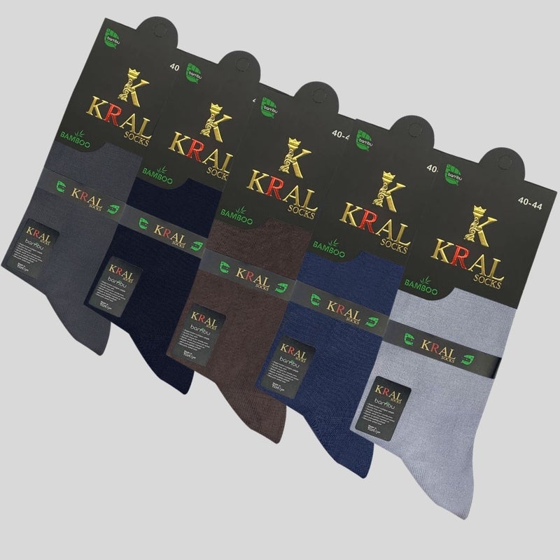 Kral Socks Bamboo Men's Socks Classic Socket Plain Long Summer Seamless 5-Piece Boxed Premium Set  - Image 2