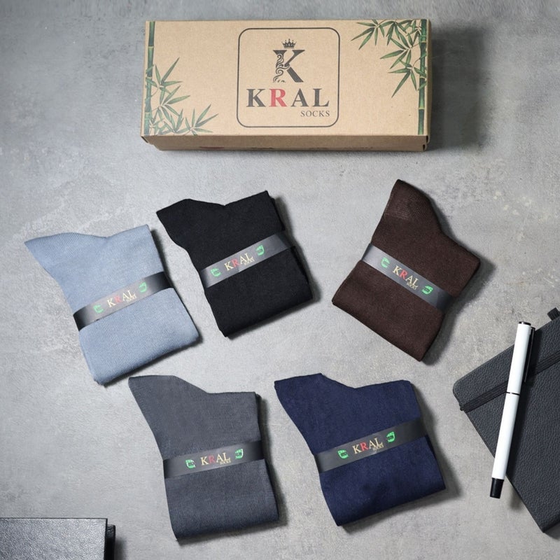 Kral Socks Bamboo Men's Socks Classic Socket Plain Long Summer Seamless 5-Piece Boxed Premium Set  - Image 4