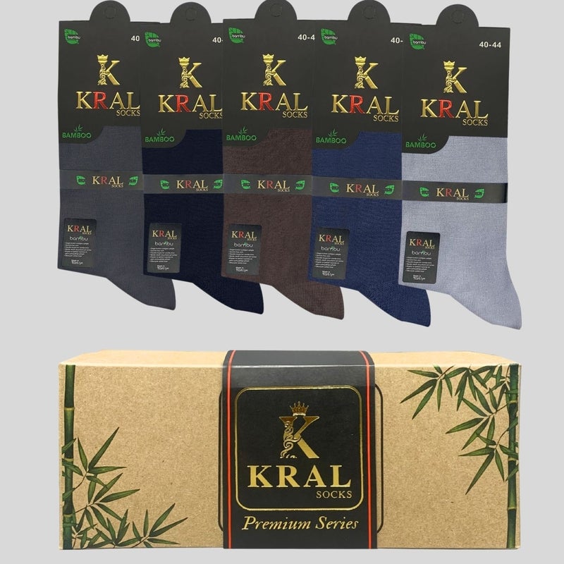 Kral Socks Bamboo Men's Socks Classic Socket Plain Long Summer Seamless 5-Piece Boxed Premium Set  - Image 5