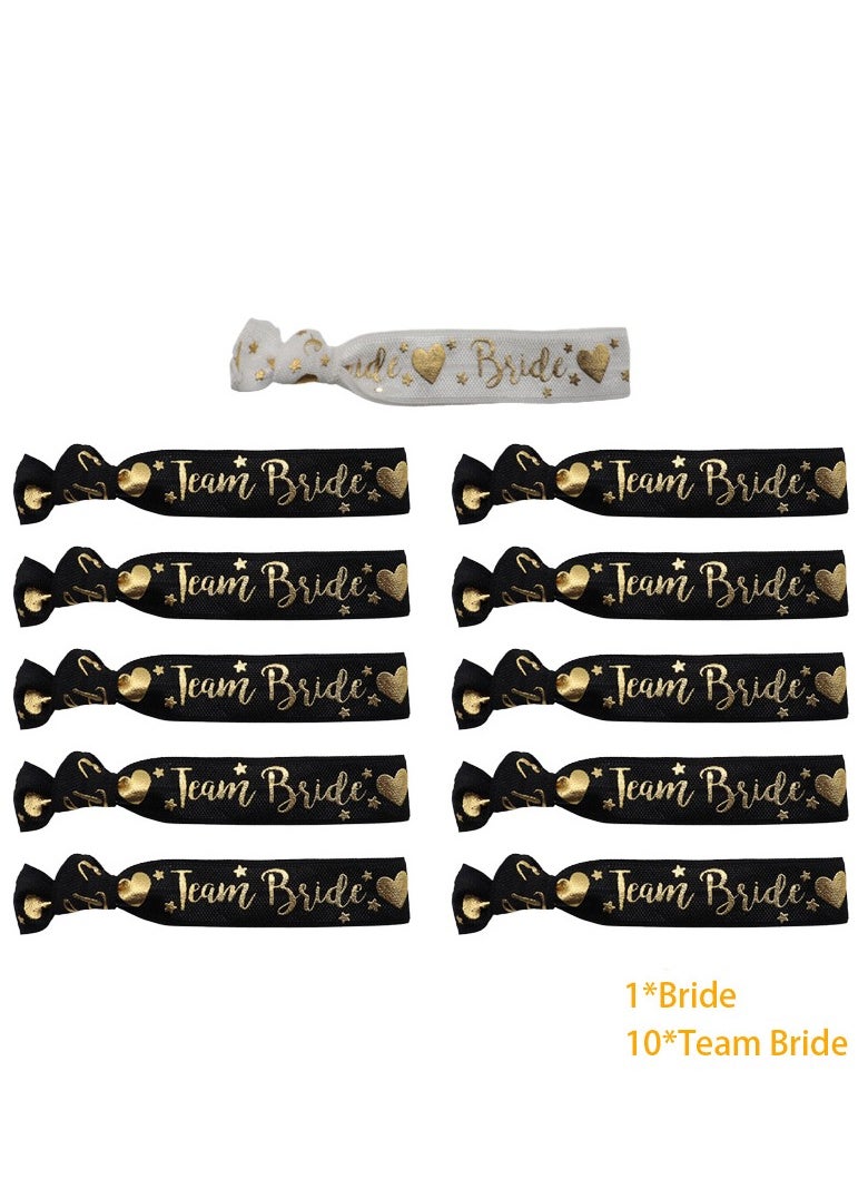 Generic - 11pcs Bride Tribe Hair Ties Bridesmaids Wrist Bands for Bachelorette Wedding Bridal Shower Bride to Be Party Favors(1 White + 10 Black Gold) - Image 1