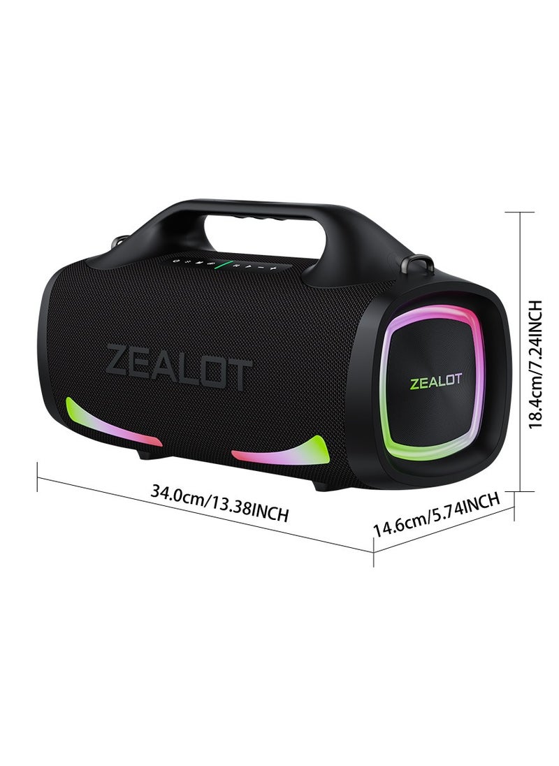 Zealot ZEALOT S79 100W Bluetooth Portable Speaker, 24000mAh Battery, Booming Bass, 3D Loud Stereo Subwoofer Waterproof IPX6, RGB Light, Compatible with TF Card/USB/AUX/TWS Speakers  - Image 3