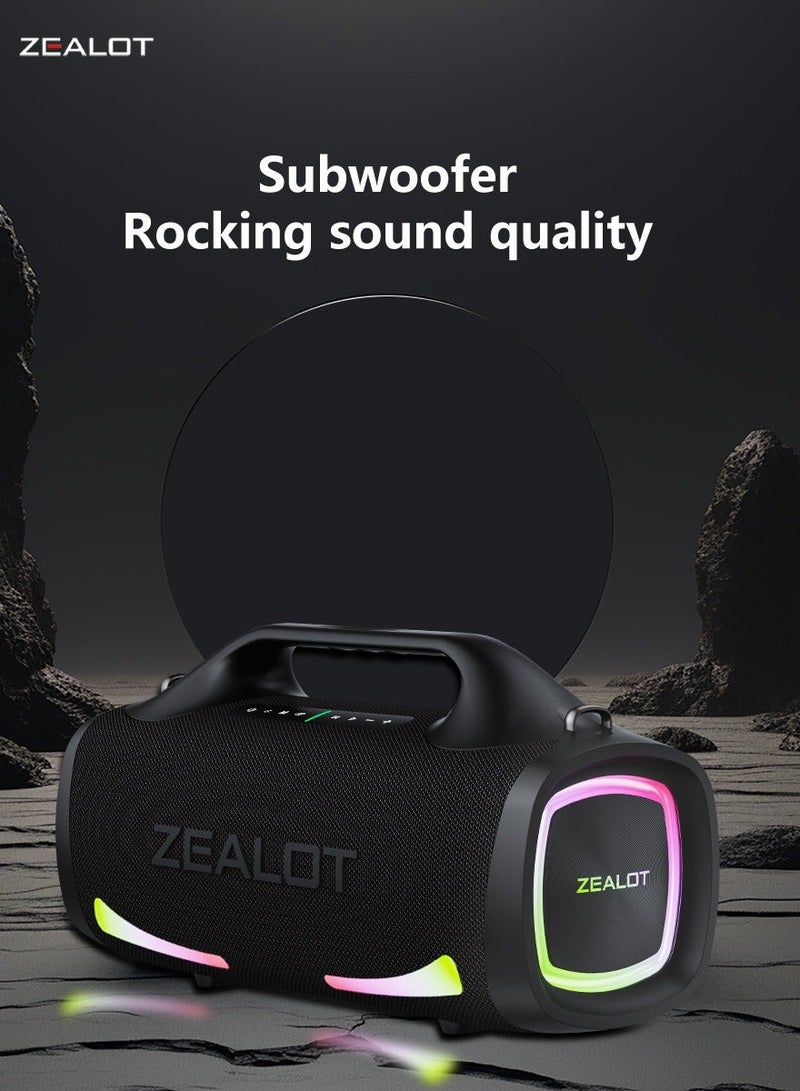 زيلوت مكبر صوت محمول بتقنية البلوتوث ZEALOT S79 بقوة 200 وات، بطارية 24000 مللي أمبير، صوت جهير قوي، مكبر صوت ستيريو ثلاثي الأبعاد مقاوم للماء IPX7، إضاءة RGB، متوافق مع مكبرات الصوت TF Card/USB/AUX/TWS - Image 5