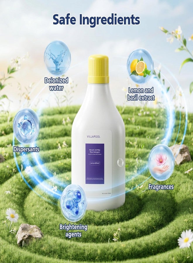 VILLAPOOL Floor Cleaning Solution Compatible with NARWAL Flow/Flow 2 Robot Vacuum and Mop Combo, Lemon & Basil Scented Low-Foam Formula Deep Cleaning Floor Cleaner, Safe for Pets & Kids, 930 mL - Image 3