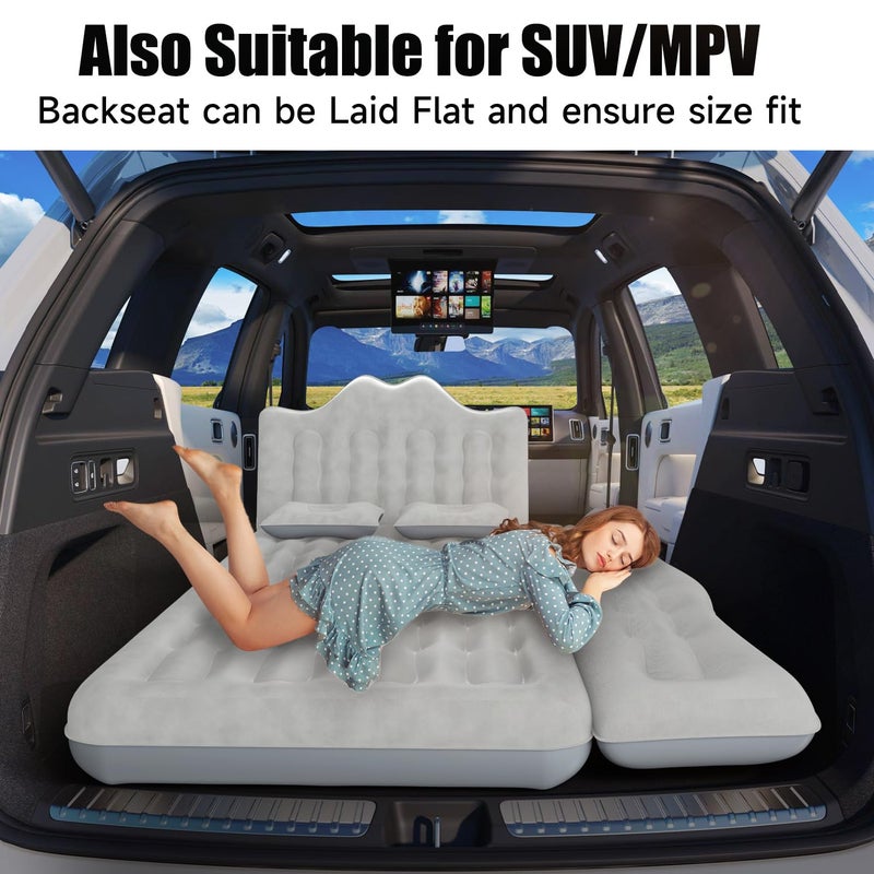 DikaSun Car Air Mattress, Inflatable SUV Truck Air Mattress Back Seat Camping Bed Thickened Car Sleeping Pad for Travel, Car Bed SUV Mattress with Air Pump 2 Pillows - Image 2