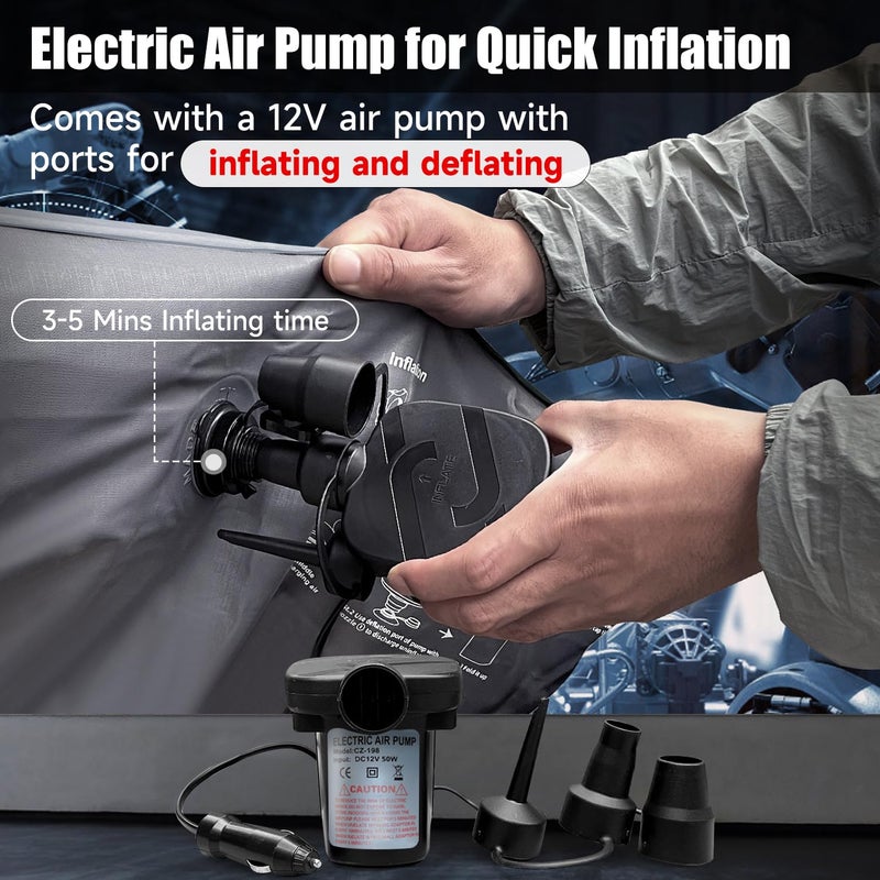 DikaSun Car Air Mattress, Inflatable SUV Truck Air Mattress Back Seat Camping Bed Thickened Car Sleeping Pad for Travel, Car Bed SUV Mattress with Air Pump 2 Pillows - Image 5