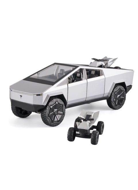 1:24 Tesla Cyber Truck Diecast Metal Model Toy Car, with Sound and Light, Pull Back, Suitable for Children and Adults