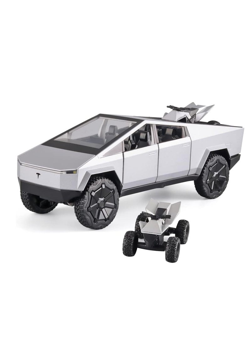 CHE ZHI 1:24 Tesla Cyber Truck Diecast Metal Model Toy Car, with Sound and Light, Pull Back, Suitable for Children and Adults  - Image 1
