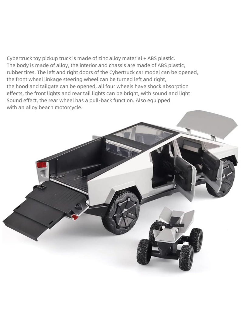 CHE ZHI - 1:24 Tesla Cyber Truck Diecast Metal Model Toy Car, with Sound and Light, Pull Back, Suitable for Children and Adults - Image 1