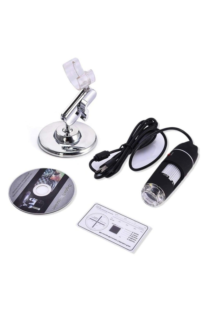ميكروسكوب عالي الدقة (ذروة الرؤية)، مزود بإضاءة LED وتحكم بشدة الإضاءة. يعمل بUSB ويتوافق مع الكمبيوتر والتابلت والموبايل. مع حامل معدن - Image 1