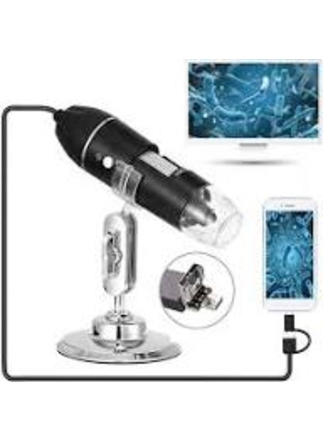 ميكروسكوب عالي الدقة (ذروة الرؤية)، مزود بإضاءة LED وتحكم بشدة الإضاءة. يعمل بUSB ويتوافق مع الكمبيوتر والتابلت والموبايل. مع حامل معدن - Image 2