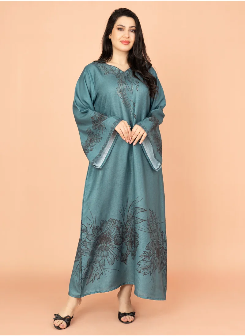 IKKXA Embellished Floral Touch Solid Jalabiya IN1024