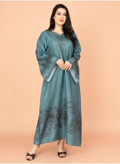 اكسا جلابية سادة لمسات زهور  IN1024 ازرق  - Image 1