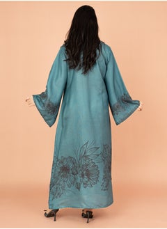 اكسا جلابية سادة لمسات زهور  IN1024 ازرق  - Image 4