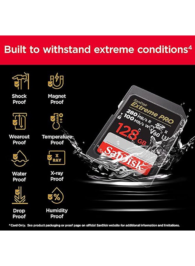 سانديسك 128GB Extreme PRO SDXC UHS-II Memory Card - C10, U3, V60, 6K, 4K UHD, SD Card - SDSDXEP-128G-GN4IN - Image 4