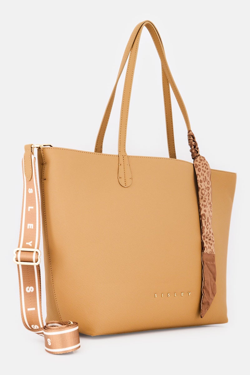 SISLEY Women 2 Pieces Brand Logo Tote Bag Set, Tan - Image 3