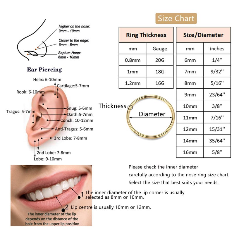 Lantine Hinged 20g Cartilage Earring Hoop Nose Rings 6mm 8mm 10mm Set Clicker Triple Double Forward Helix Hoops Earrings(3Pcs a Set) - Image 5