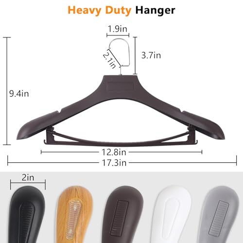 DEDU Suit Hangers for Men 15 Pack, Brown Coat Hangers Extra Wide Non Slip Width 17.7", Thick Plastic with Pants Bar & Metal Hook - Image 2