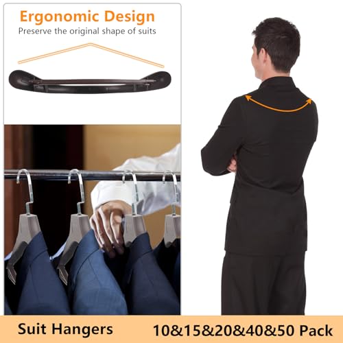 DEDU Suit Hangers for Men 15 Pack, Brown Coat Hangers Extra Wide Non Slip Width 17.7", Thick Plastic with Pants Bar & Metal Hook - Image 4