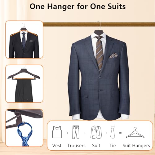 DEDU Suit Hangers for Men 15 Pack, Brown Coat Hangers Extra Wide Non Slip Width 17.7", Thick Plastic with Pants Bar & Metal Hook - Image 5