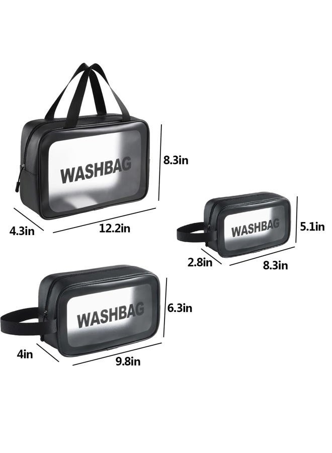 weallbuy Clear Travel Toiletry bag, 3 PCS Makeup Cosmetic Bag Transparent Travel Wash Bag for Women and Girls (Black) - Image 2