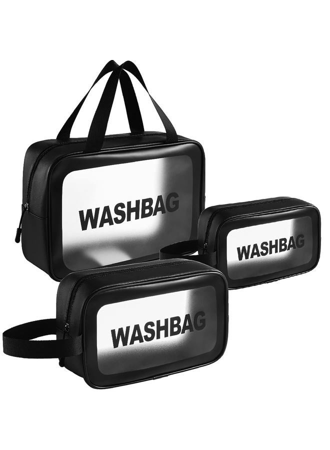 weallbuy Clear Travel Toiletry bag, 3 PCS Makeup Cosmetic Bag Transparent Travel Wash Bag for Women and Girls (Black) - Image 1