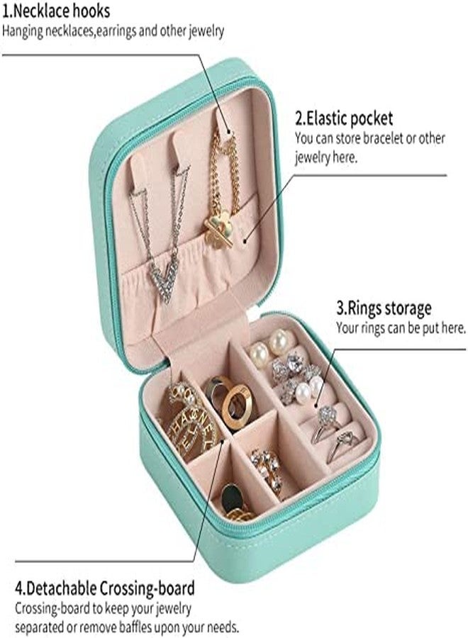 DRODRM Portable Leather Mini Travel Jewellery Box with 3 Adjustable Hooks, 1 Small Pocket, Zipper, 2 Removable Dividers for Necklace, Ring, Earrings, Wactchs, Pendant [ Multi Color ] - Image 4