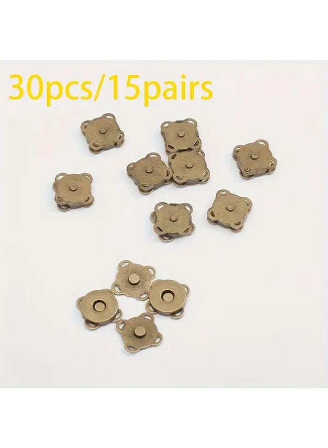 30pcs Brown 14mm Suede Stitch Magnetic Buckle Buttons Brushed Metal Finish for Handbags Clothing Crafts - Image 1