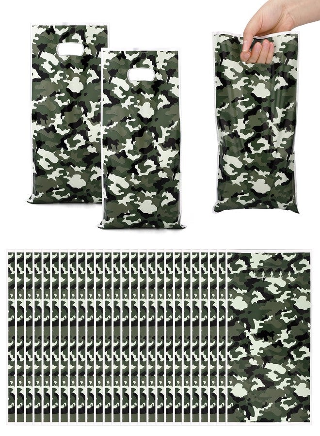 Penitue 50pcs Camo Party Gift Bags, 25x17cm/9.84x6.69in Military Goodie Candy Snack Treat Bags with Handles for Army Birthday Baby Shower Party Favors & Decoration Supplies - Image 1