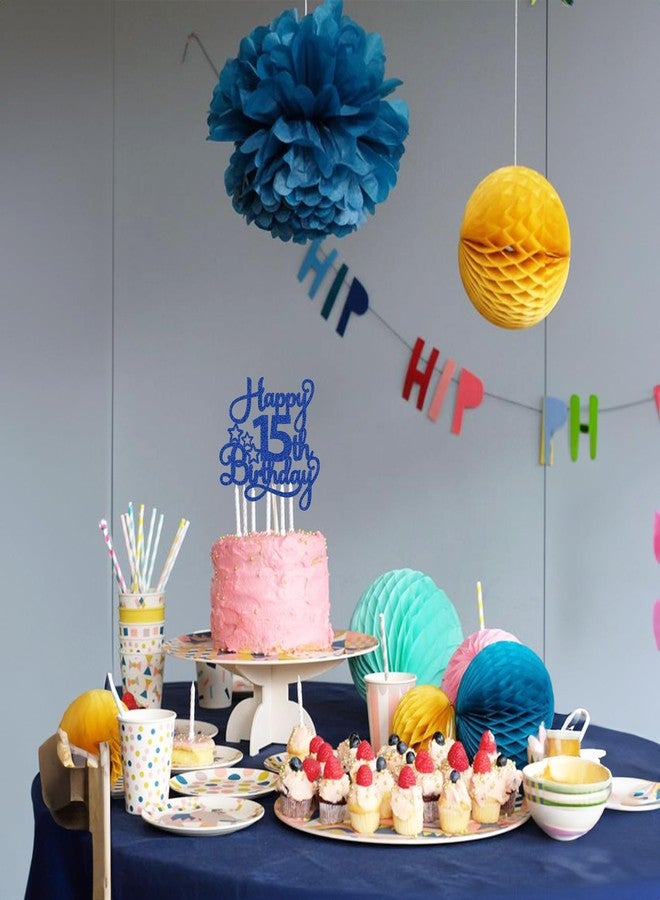 Ephlyn 1 Pack Happy 15th Birthday Cake Topper Blue Glitter Mis Quince 15 Cheers to 15 Years Old Birthday Cake Pick for Celebrating 15th Birthday Anniversary Party Cake Decorations Supplies - Image 4