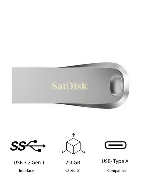 256 GB Ultra Luxe Flash Drive, USB 3.2 Gen 1 USB Type-A Read Speed 400 MB/s for Laptop, Desktop, Game Console SDCZ74-256G-G46