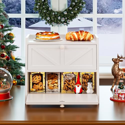 Trironsun Vintage Double Layer Bread Box for Kitchen Counter Bamboo Bread Storage Container Large Capacity Bread Storage Bin White - Image 3