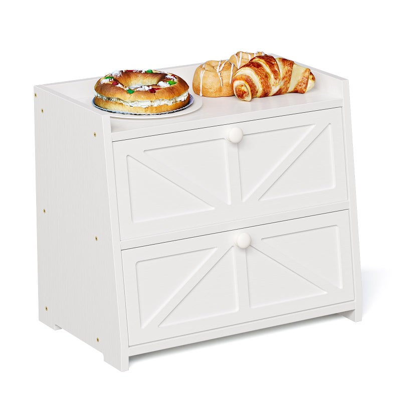 Trironsun Vintage Double Layer Bread Box for Kitchen Counter Bamboo Bread Storage Container Large Capacity Bread Storage Bin White - Image 2