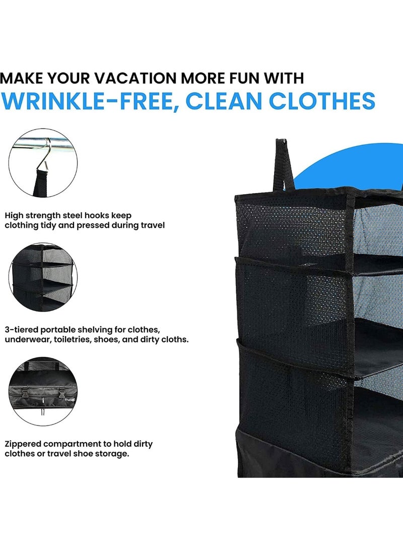 Foldable Fabric Closet Organizer – 3-Tier Clothes Storage with Side Hooks & Zipper Cover - Image 5