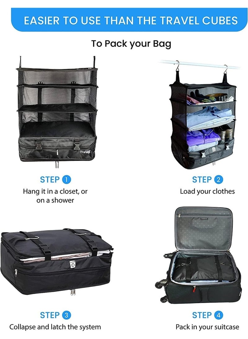 Foldable Fabric Closet Organizer – 3-Tier Clothes Storage with Side Hooks & Zipper Cover - Image 4
