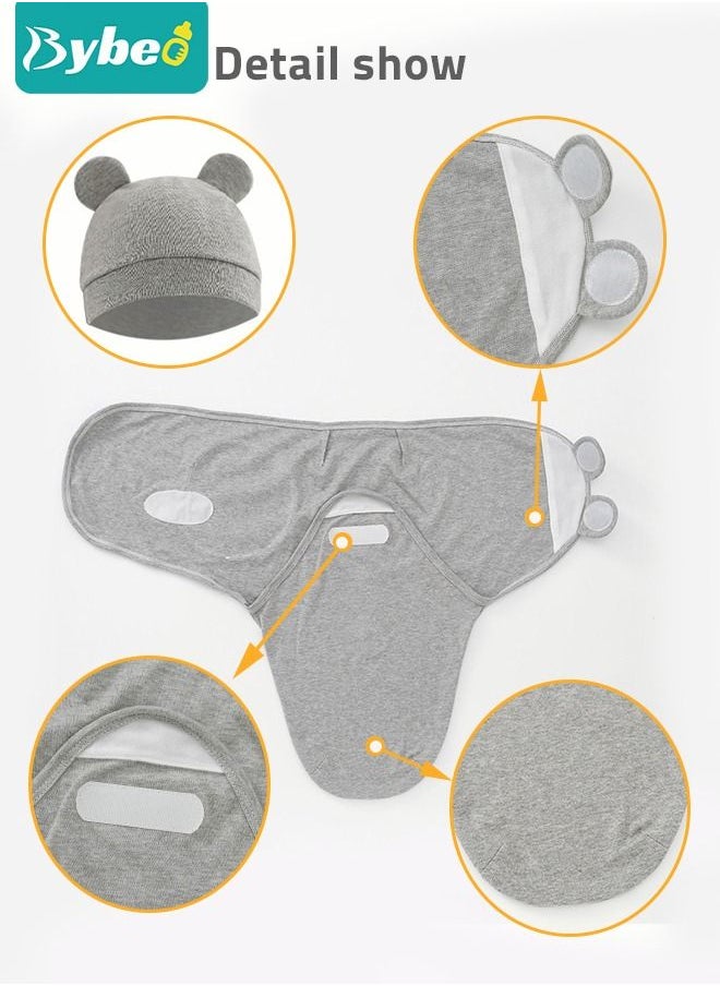 Bybeo - 6 PCS Baby Swaddle Blanket Wrap Cap Set Newborn Infant Sleep Sack With Caps 100% Breathable Cotton 0-4 Month - Image 1