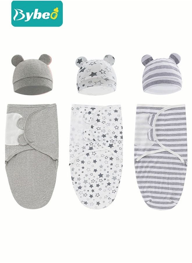 Bybeo - 6 PCS Baby Swaddle Blanket Wrap Cap Set Newborn Infant Sleep Sack With Caps 100% Breathable Cotton 0-4 Month - Image 1