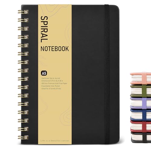 PAPEJOON Dotted Spiral Journal Notebook, A5 Hardcover Spiral Journals for Women Men, 100 GSM Dot Grid Paper Notebooks, 150 Pages Spiral Bullet Dotted Notebook for Writing Note Taking 5.75" x 8.38" Black - Image 1